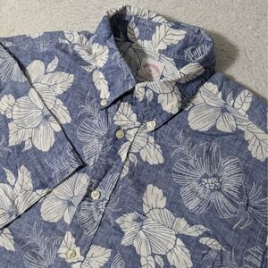Brooks Brothers Button Down Shirt Mens Med Blue White Hibiscus Floral Tropical